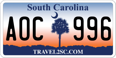 SC license plate AOC996