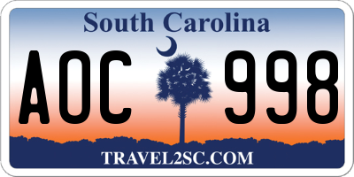 SC license plate AOC998