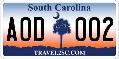 SC license plate AOD002