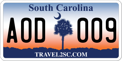 SC license plate AOD009