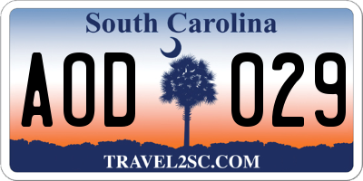 SC license plate AOD029