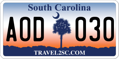 SC license plate AOD030