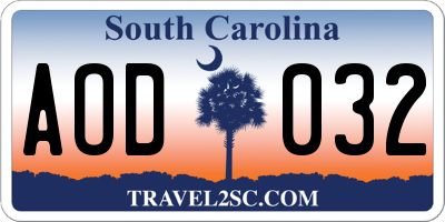 SC license plate AOD032