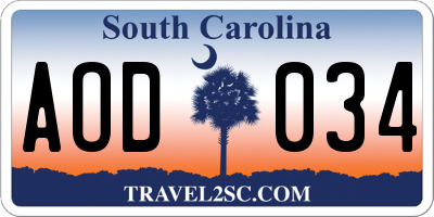 SC license plate AOD034