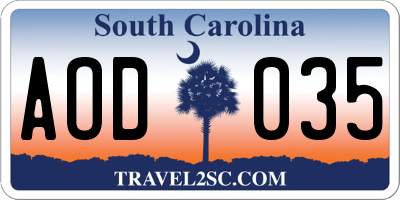 SC license plate AOD035