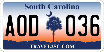SC license plate AOD036