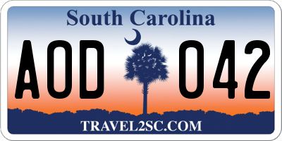 SC license plate AOD042