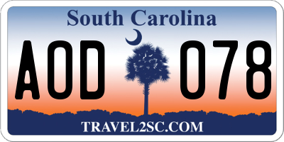 SC license plate AOD078
