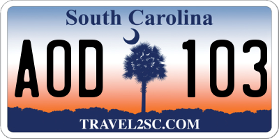 SC license plate AOD103