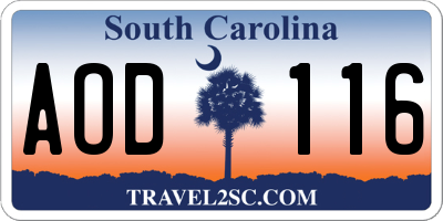 SC license plate AOD116