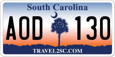 SC license plate AOD130