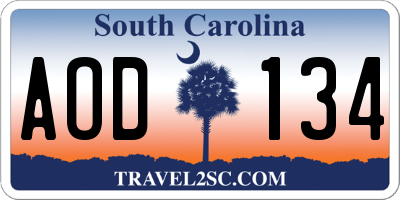 SC license plate AOD134