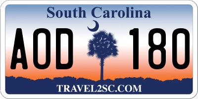 SC license plate AOD180