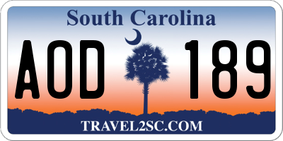 SC license plate AOD189