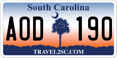 SC license plate AOD190