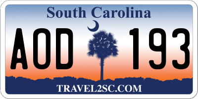 SC license plate AOD193