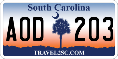 SC license plate AOD203