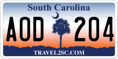 SC license plate AOD204