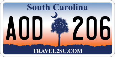 SC license plate AOD206