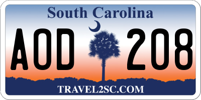 SC license plate AOD208