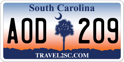 SC license plate AOD209