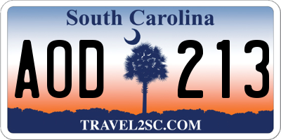 SC license plate AOD213