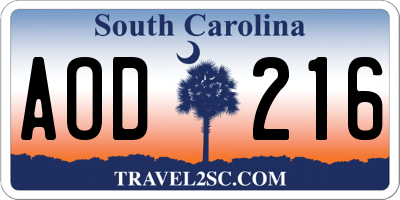 SC license plate AOD216