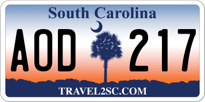 SC license plate AOD217