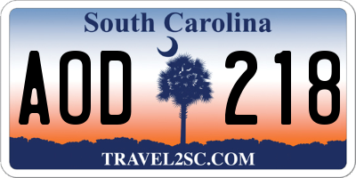 SC license plate AOD218