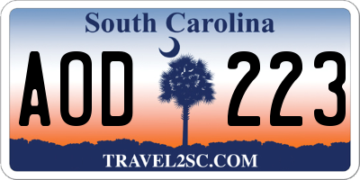 SC license plate AOD223