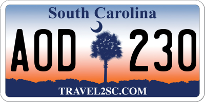 SC license plate AOD230