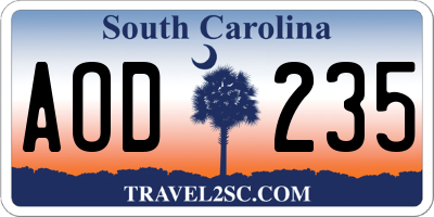 SC license plate AOD235