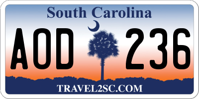 SC license plate AOD236
