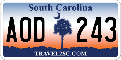 SC license plate AOD243