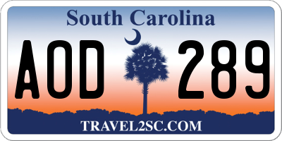 SC license plate AOD289