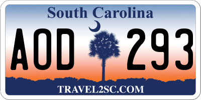 SC license plate AOD293