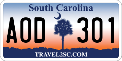 SC license plate AOD301