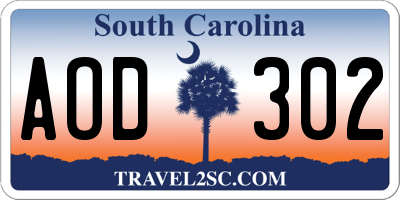 SC license plate AOD302