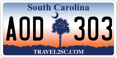 SC license plate AOD303