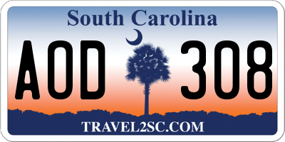 SC license plate AOD308