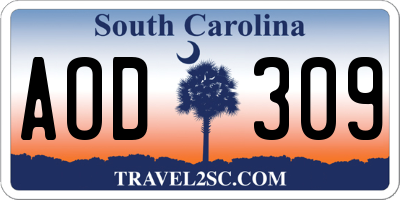 SC license plate AOD309