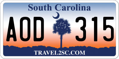 SC license plate AOD315