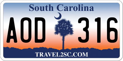 SC license plate AOD316