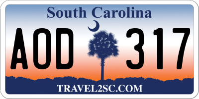 SC license plate AOD317