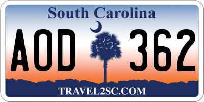 SC license plate AOD362