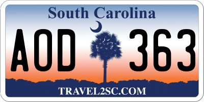 SC license plate AOD363