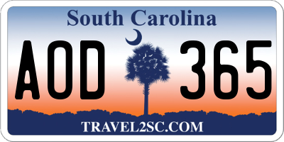 SC license plate AOD365