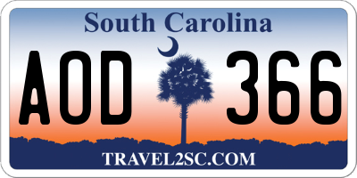 SC license plate AOD366