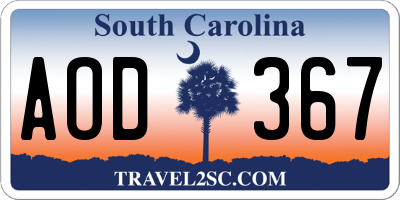 SC license plate AOD367