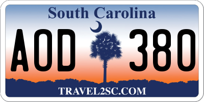 SC license plate AOD380
